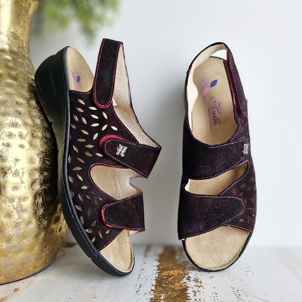 Helle Comfort Class Genuine Leather Burgundy Slingback Sandals Made In Spain 41